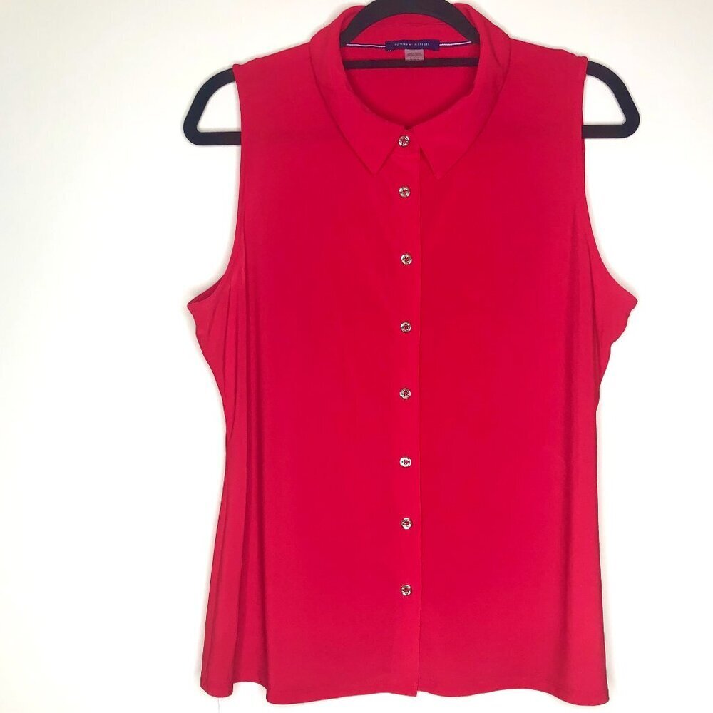Tommy Hilfiger Sleeveless Button Down Blouse, NWOT, Red, Size L